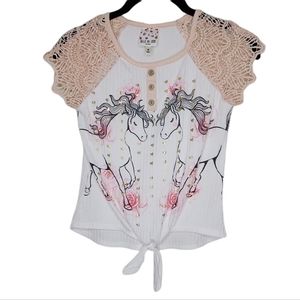 Belle du Jour Unicorn Knotted Crocheted Sleeves Girls Size Medium